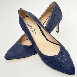 Capollini Wedding Guest Shoes | Mother Of The Bride Shoes*Izzy Nubuck Leather Mid Heel Court Shoes Navy