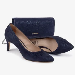 Capollini Wedding Guest Shoes | Mother Of The Bride Shoes*Izzy Nubuck Leather Mid Heel Court Shoes Navy
