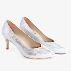 Capollini Wedding Guest Shoes | Mother Of The Bride Shoes*Izzy Nubuck Leather Mid Heel Court Shoes Silver