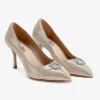 Capollini Party Shoes | Wedding Guest Shoes*Judi Nubuck Leather Court Shoes with Diamante Trim Gold