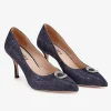 Capollini Party Shoes | Wedding Guest Shoes*Judi Nubuck Leather Court Shoes with Diamante Trim Navy