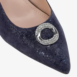 Capollini Party Shoes | Wedding Guest Shoes*Judi Nubuck Leather Court Shoes with Diamante Trim Navy