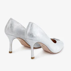 Capollini Party Shoes | Wedding Guest Shoes*Judi Nubuck Leather Court Shoes with Diamante Trim Silver