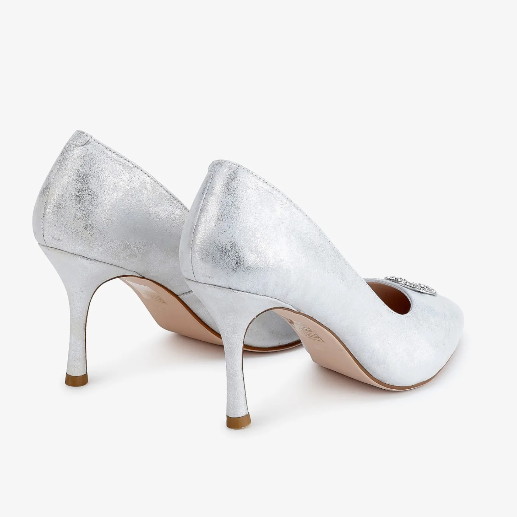 Capollini Party Shoes | Wedding Guest Shoes*Judi Nubuck Leather Court Shoes with Diamante Trim Silver
