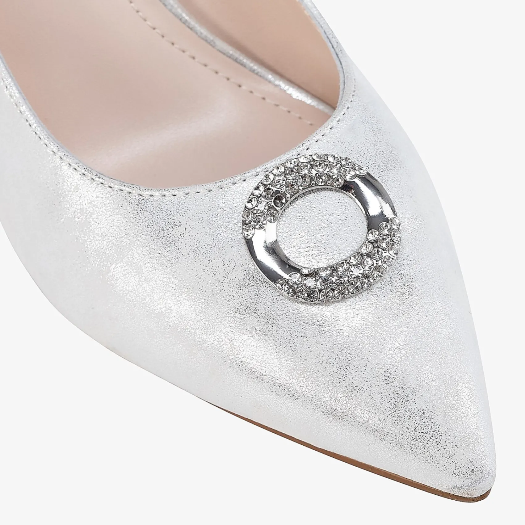 Capollini Party Shoes | Wedding Guest Shoes*Judi Nubuck Leather Court Shoes with Diamante Trim Silver
