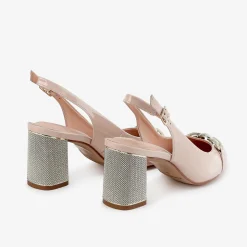 Capollini Wedding Guest Shoes | Mother Of The Bride Shoes*Mazy Nude Patent Leather Block Heel Slingbacks Pink