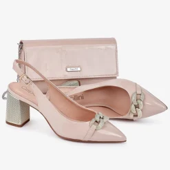Capollini Wedding Guest Shoes | Mother Of The Bride Shoes*Mazy Nude Patent Leather Block Heel Slingbacks Pink