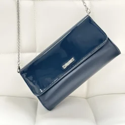 Capollini Wedding Guest Bags | Occasion Handbags*Patent Leather Clutch Bag Navy