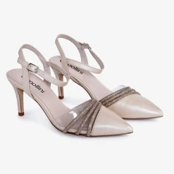 Capollini Wedding Guest Shoes | Mother Of The Bride Shoes*Ophelia Pearlised Leather Ankle Strap Slingbacks Almond