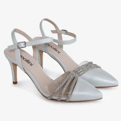 Capollini Wedding Guest Shoes | Mother Of The Bride Shoes*Ophelia Pearlised Leather Ankle Strap Slingbacks Dove Grey