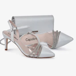 Capollini Wedding Guest Shoes | Mother Of The Bride Shoes*Ophelia Pearlised Leather Ankle Strap Slingbacks Dove Grey