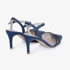Capollini Wedding Guest Shoes | Mother Of The Bride Shoes*Ophelia Pearlised Leather Ankle Strap Slingbacks Navy