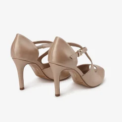 Capollini Wedding Guest Shoes | Mother Of The Bride Shoes*Orchid Leather Cross Strap Peep Toe Sandals Nude