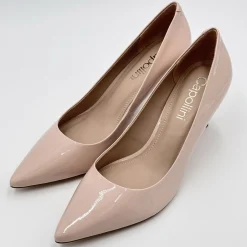 Capollini Party Shoes | Wedding Guest Shoes*Petal Patent Leather Pointed Court Shoes Nude Pink