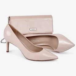 Capollini Party Shoes | Wedding Guest Shoes*Petal Patent Leather Pointed Court Shoes Nude Pink