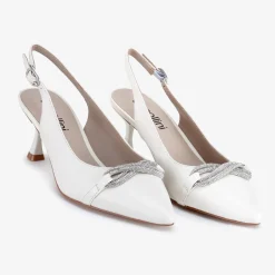 Capollini Wedding Guest Shoes | Mother Of The Bride Shoes*Sabrina Leather Slingback Kitten Heels Porcelain