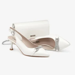 Capollini Wedding Guest Shoes | Mother Of The Bride Shoes*Sabrina Leather Slingback Kitten Heels Porcelain