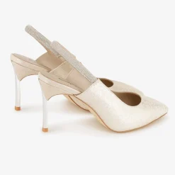 Capollini Sparkly Prom Shoes | Gold Prom Shoes*Sophia Nubuck Leather Diamante Slingback Stilettos Champagne