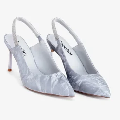 Capollini Party Shoes | Wedding Guest Shoes*Sophia Grey Nubuck Leather Diamante Slingback Stilettos Moonlight Grey