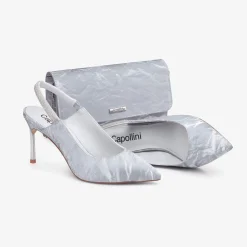 Capollini Party Shoes | Wedding Guest Shoes*Sophia Grey Nubuck Leather Diamante Slingback Stilettos Moonlight Grey