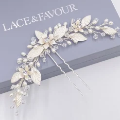 Twilight Designs Pearl Hair Accessories | Silver Hair Accessories*Carlene Silver Flowers and Leaves Hair Pin Ivory/ Silver