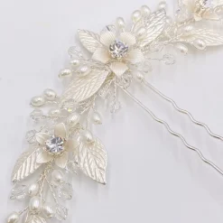 Twilight Designs Pearl Hair Accessories | Silver Hair Accessories*Carlene Silver Flowers and Leaves Hair Pin Ivory/ Silver