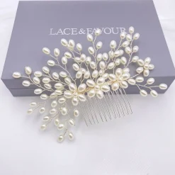 Lace & Favour Pearl Hair Accessories | Silver Hair Accessories*Cascade Pearl Spray Wedding Hair Comb Ivory/ Silver