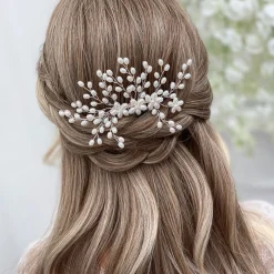 Lace & Favour Pearl Hair Accessories | Silver Hair Accessories*Cascade Pearl Spray Wedding Hair Comb Ivory/ Silver