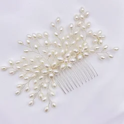 Lace & Favour Pearl Hair Accessories | Silver Hair Accessories*Cascade Pearl Spray Wedding Hair Comb Ivory/ Silver