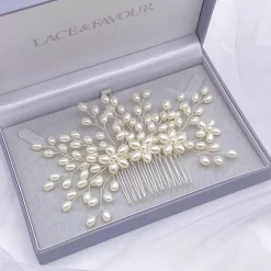 Lace & Favour Pearl Hair Accessories | Silver Hair Accessories*Cascade Pearl Spray Wedding Hair Comb Ivory/ Silver