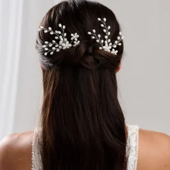 Lace & Favour Pearl Hair Accessories | Silver Hair Accessories*Cascade Set of 2 Pearl Spray Hair Pins Ivory/ Silver