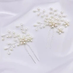Lace & Favour Pearl Hair Accessories | Silver Hair Accessories*Cascade Set of 2 Pearl Spray Hair Pins Ivory/ Silver