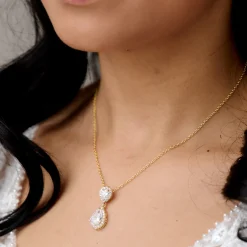 Lace & Favour Gold Prom Jewellery | Prom Necklaces*Celeste Chic Crystal Embellished Pendant Necklace (Gold)