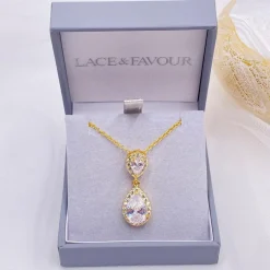 Lace & Favour Gold Prom Jewellery | Prom Necklaces*Celeste Chic Crystal Embellished Pendant Necklace (Gold)