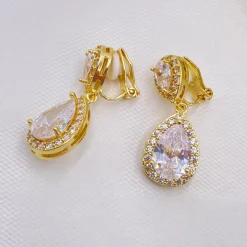 Lace & Favour Gold Prom Jewellery | Prom Earrings*Celeste Clip On Crystal Embellished Wedding Earrings Gold