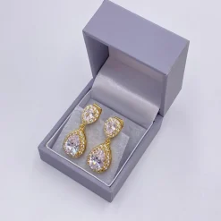 Lace & Favour Gold Prom Jewellery | Prom Earrings*Celeste Clip On Crystal Embellished Wedding Earrings Gold
