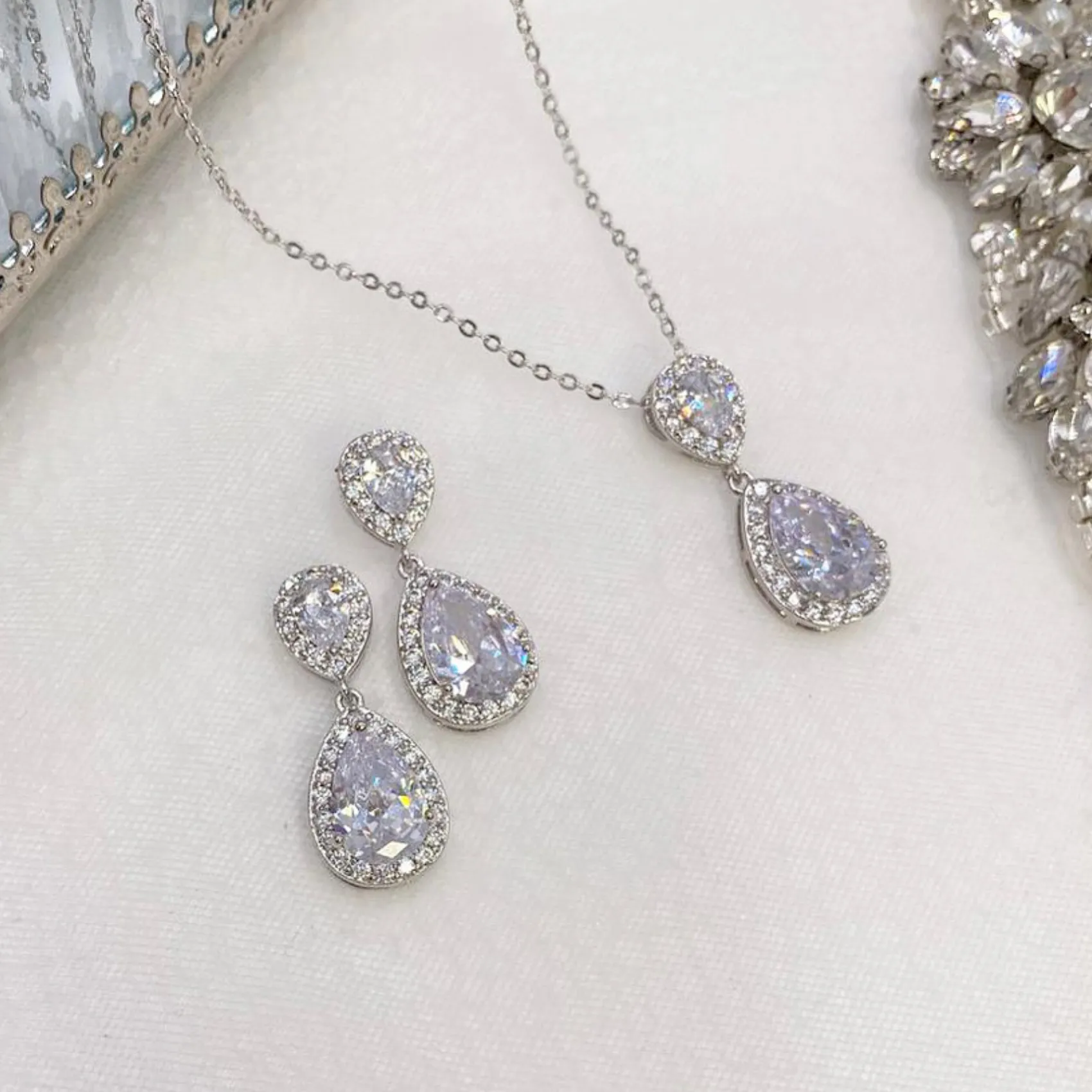 Lace & Favour Silver Prom Jewellery | Prom Jewellery Sets*Celeste Silver Crystal Embellished Wedding Jewellery Set