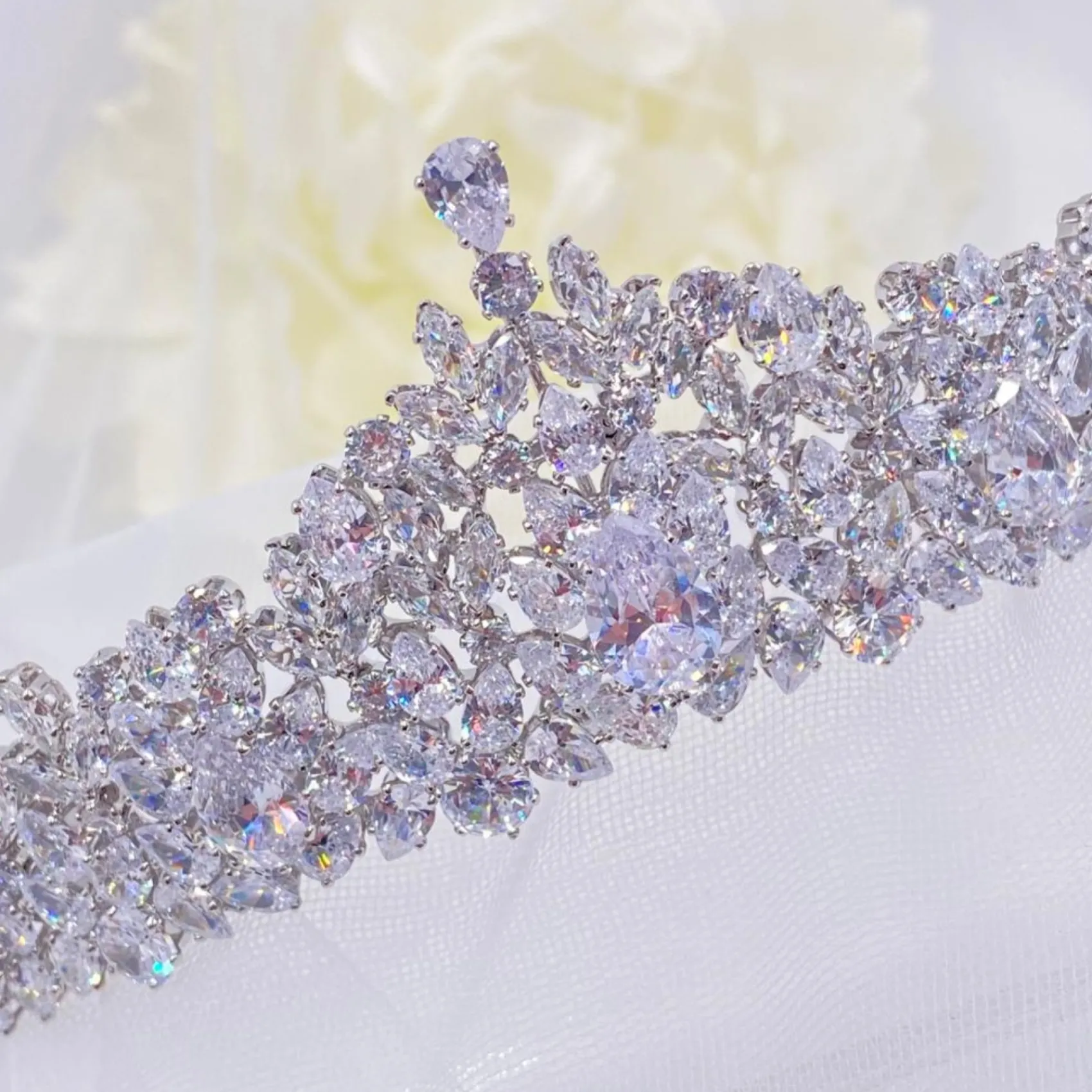 Lace & Favour Crystal Hair Accessories | Silver Hair Accessories*Chandelier Classic Cubic Zirconia Wedding Tiara Silver