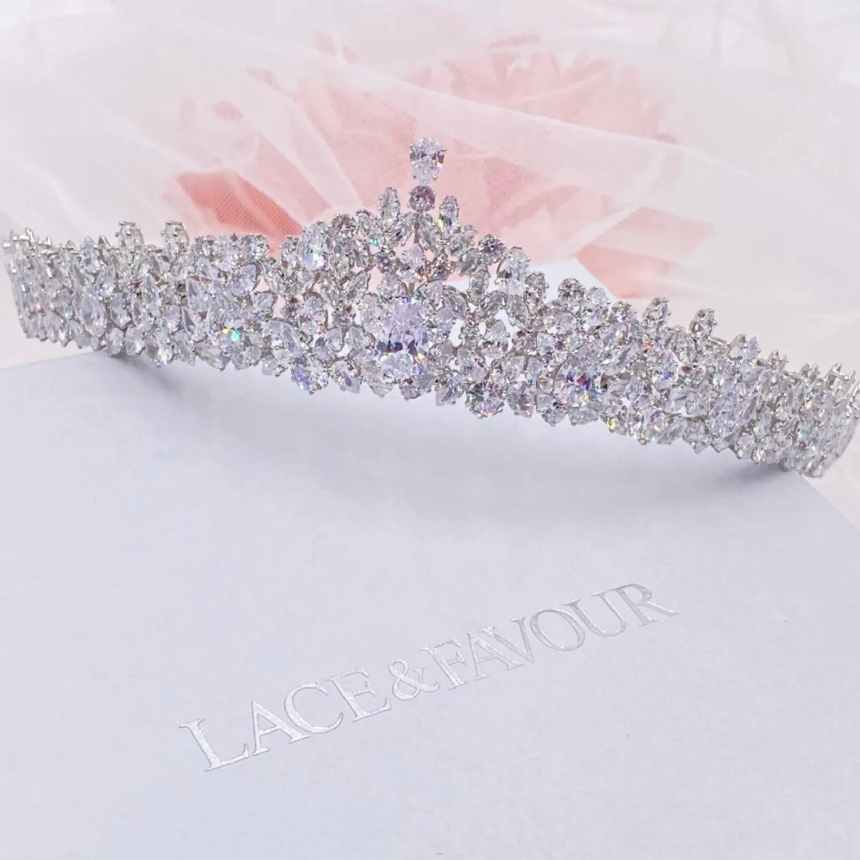 Lace & Favour Crystal Hair Accessories | Silver Hair Accessories*Chandelier Classic Cubic Zirconia Wedding Tiara Silver