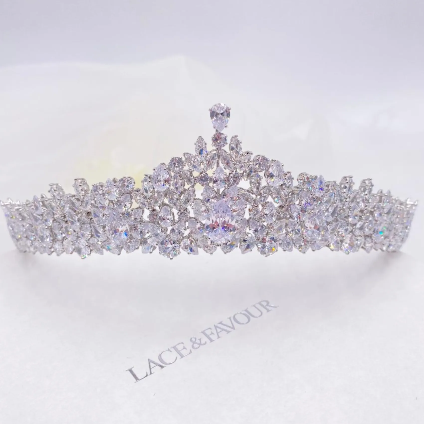 Lace & Favour Crystal Hair Accessories | Silver Hair Accessories*Chandelier Classic Cubic Zirconia Wedding Tiara Silver