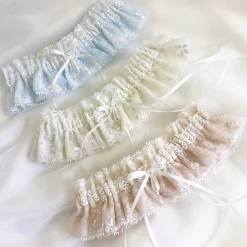 Boudoir Couture Something Blue Gifts | Bride Gifts*Chantilly Blue Floral Lace Bridal Garter with Pearl Droplet Blue/ Ivory