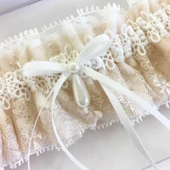 Boudoir Couture Bride Gifts | Bridal Garters*Chantilly Blush Floral Lace Bridal Garter with Pearl Droplet Blush/ Ivory