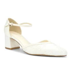 Paradox London Mother Of The Bride Shoes | Wedding Shoes*Charla Lace Low Block Heel Ankle Strap Court Shoes Ivory