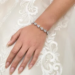Lace & Favour Silver Prom Jewellery | Prom Bracelets*Chelsea Leaf and Teardrop Crystal Wedding Bracelet Silver