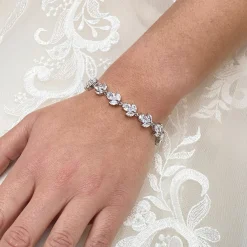 Lace & Favour Silver Prom Jewellery | Prom Bracelets*Chelsea Leaf and Teardrop Crystal Wedding Bracelet Silver