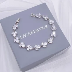 Lace & Favour Silver Prom Jewellery | Prom Bracelets*Chelsea Leaf and Teardrop Crystal Wedding Bracelet Silver