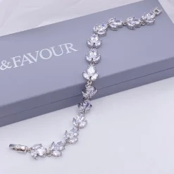 Lace & Favour Silver Prom Jewellery | Prom Bracelets*Chelsea Leaf and Teardrop Crystal Wedding Bracelet Silver