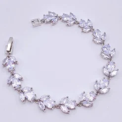 Lace & Favour Silver Prom Jewellery | Prom Bracelets*Chelsea Leaf and Teardrop Crystal Wedding Bracelet Silver