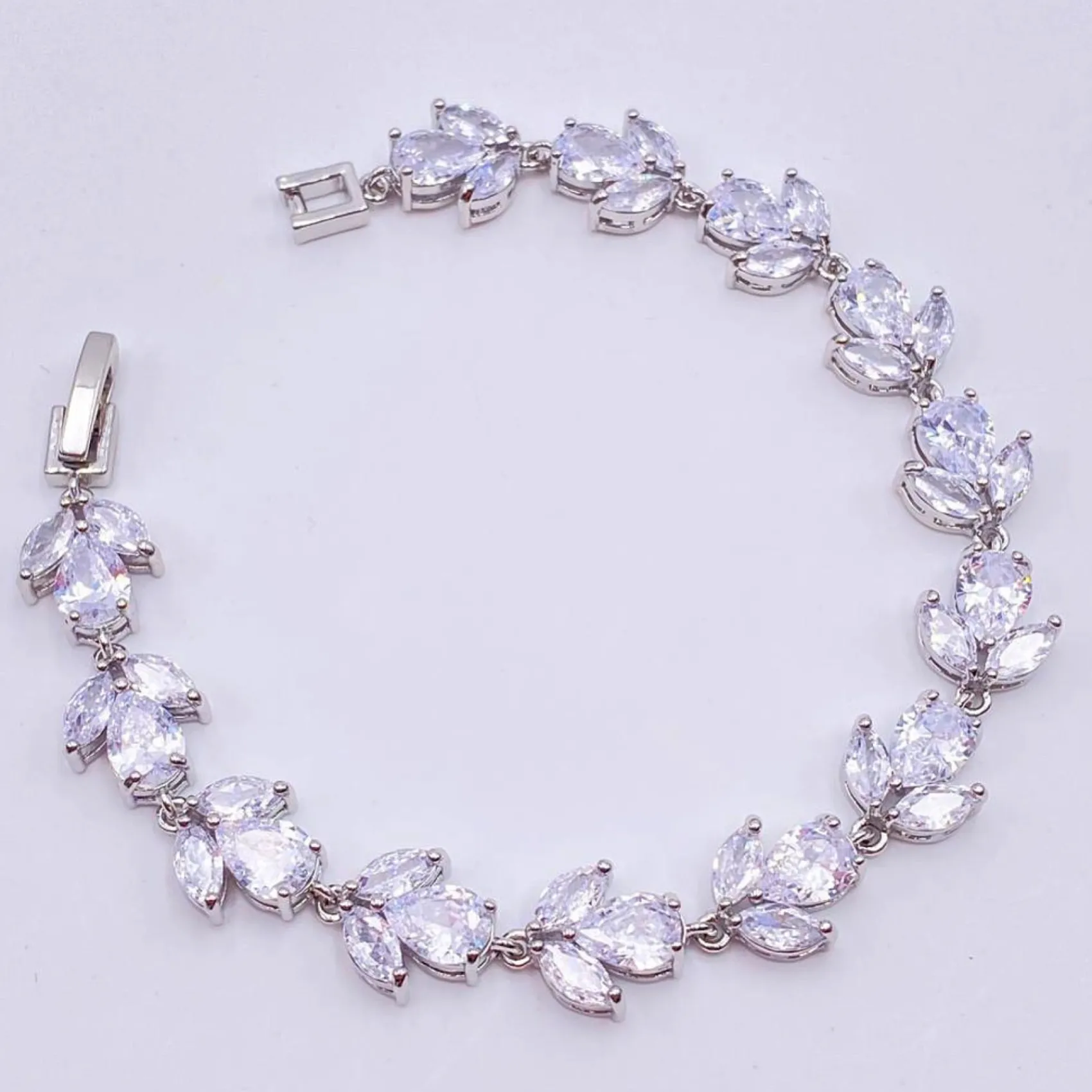 Lace & Favour Silver Prom Jewellery | Prom Bracelets*Chelsea Leaf and Teardrop Crystal Wedding Bracelet Silver
