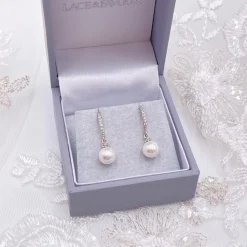 Lace & Favour Bridesmaid Gifts | Pearl Jewellery*Chloe Dainty Pearl Drop Wedding Earrings Ivory/ Silver